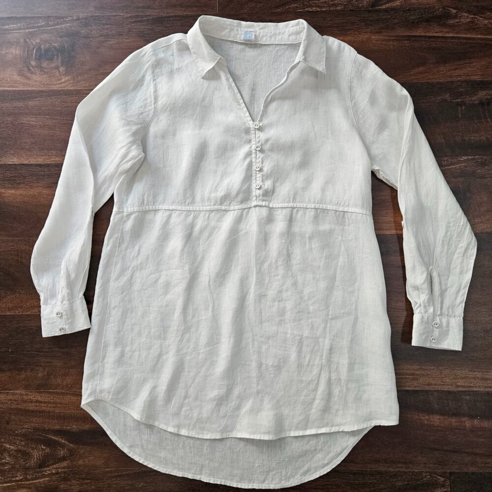 Sigrid Olsen Size M 100% Linen Long White Tunic Top Long Sleeve Beachy